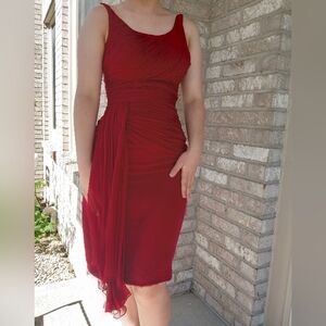 Reem Acra burgundy wine silk cocktail dress with side sash AS IS with flaws